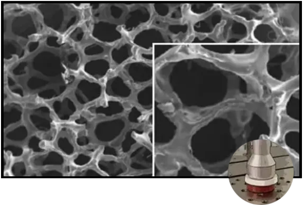 Microscopic view of silicone surface structure showing porous cellular texture